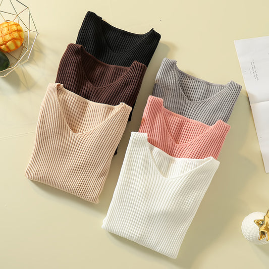 Pullover Knit Sweater Women 2019 Winter Clothes Women Jumper V Neck Soft Rib Knitted Winter Tops Knitwear Pull Femme Sweaters