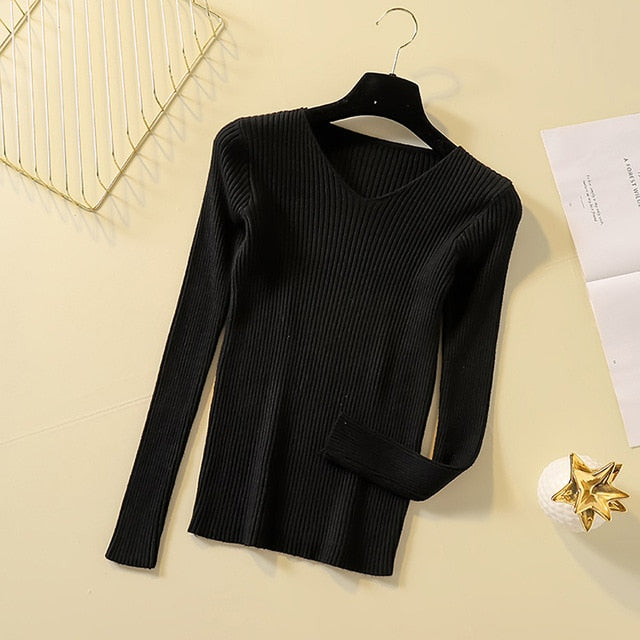 Pullover Knit Sweater Women 2019 Winter Clothes Women Jumper V Neck Soft Rib Knitted Winter Tops Knitwear Pull Femme Sweaters