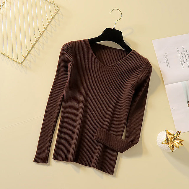 Pullover Knit Sweater Women 2019 Winter Clothes Women Jumper V Neck Soft Rib Knitted Winter Tops Knitwear Pull Femme Sweaters