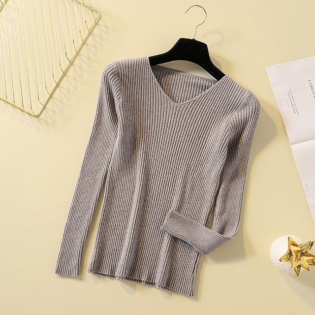 Pullover Knit Sweater Women 2019 Winter Clothes Women Jumper V Neck Soft Rib Knitted Winter Tops Knitwear Pull Femme Sweaters
