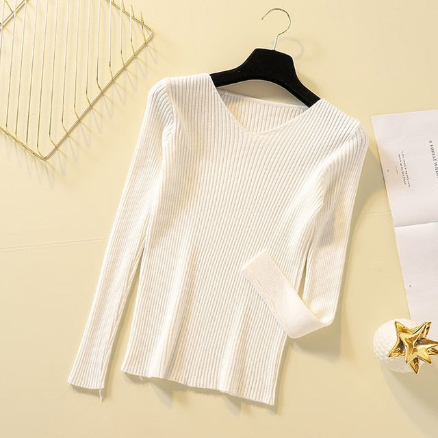 Pullover Knit Sweater Women 2019 Winter Clothes Women Jumper V Neck Soft Rib Knitted Winter Tops Knitwear Pull Femme Sweaters