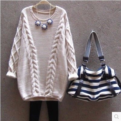 2019 New Korean Version Loose Large-Size Round-neck Twist Sweater Medium and Long Knitted Bottom Blouse for Women