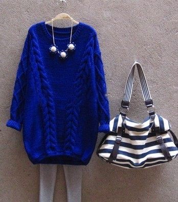 2019 New Korean Version Loose Large-Size Round-neck Twist Sweater Medium and Long Knitted Bottom Blouse for Women