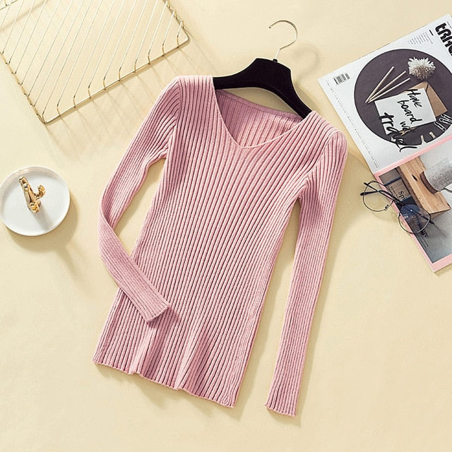 Pullover Knit Sweater Women 2019 Winter Clothes Women Jumper V Neck Soft Rib Knitted Winter Tops Knitwear Pull Femme Sweaters