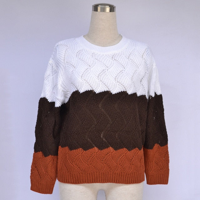 BEFORW 2019 Women Winter Long Sleeve Crewneck Knitted Pullover Sweater Vintage Splice Casual Fall Womens Sweaters Pullovers Tops