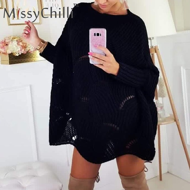 MissyChilli Pullover knitted streetwear sweater Long bat sleeve women fashion sweater Sexy autumn winter party sweater dress