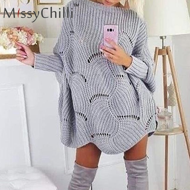 MissyChilli Pullover knitted streetwear sweater Long bat sleeve women fashion sweater Sexy autumn winter party sweater dress