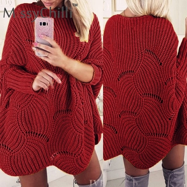 MissyChilli Pullover knitted streetwear sweater Long bat sleeve women fashion sweater Sexy autumn winter party sweater dress