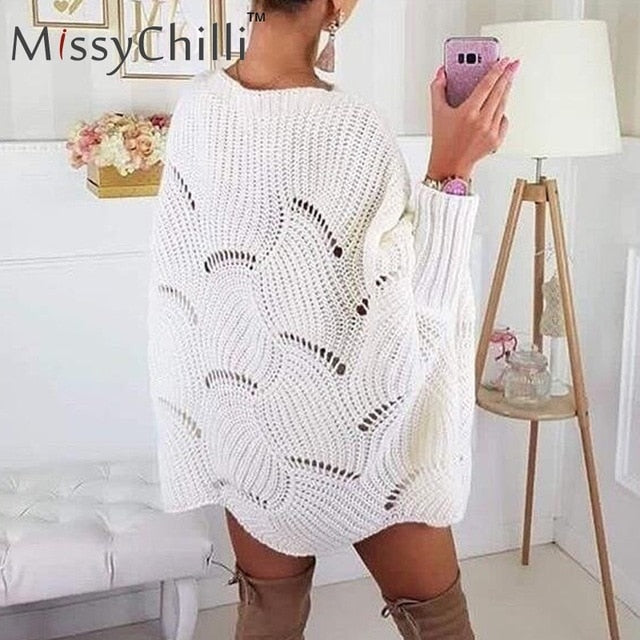 MissyChilli Pullover knitted streetwear sweater Long bat sleeve women fashion sweater Sexy autumn winter party sweater dress